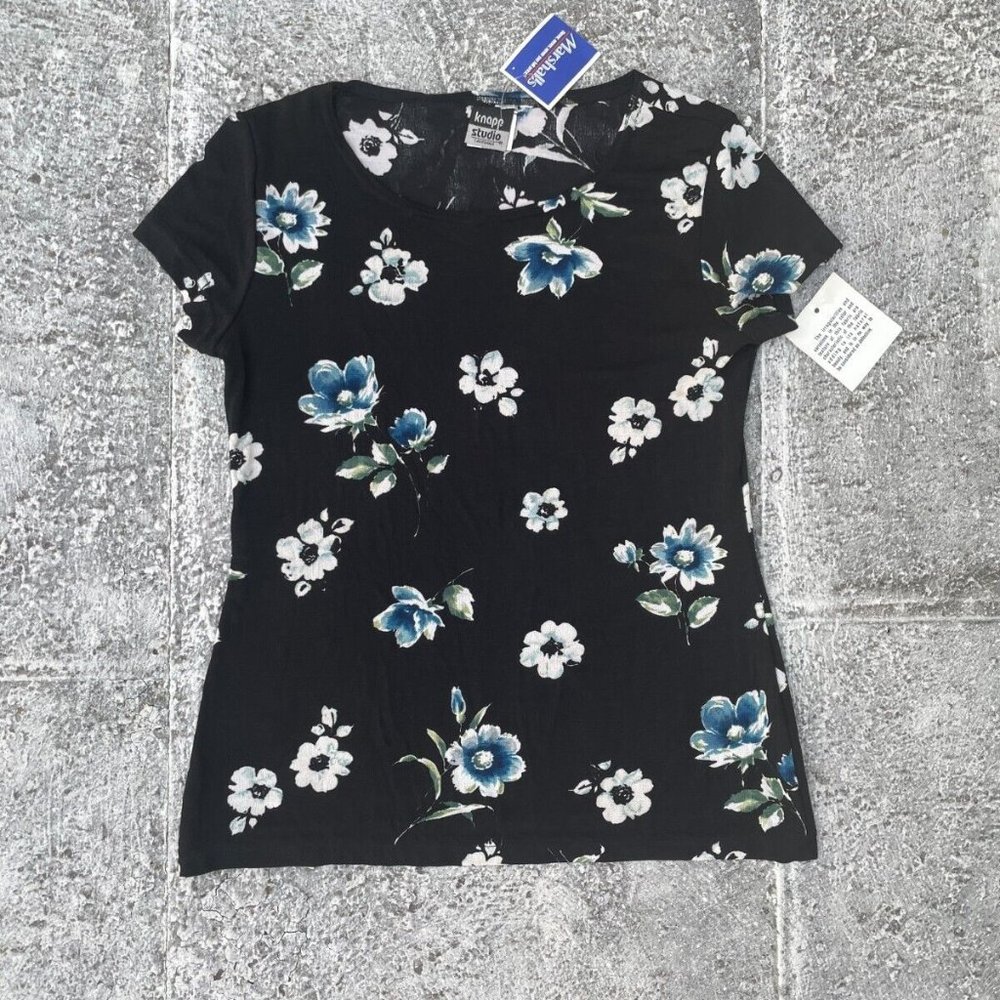 Knapp Studio California Women Top Shirt Short Sleeve Blouse Floral Top Size L